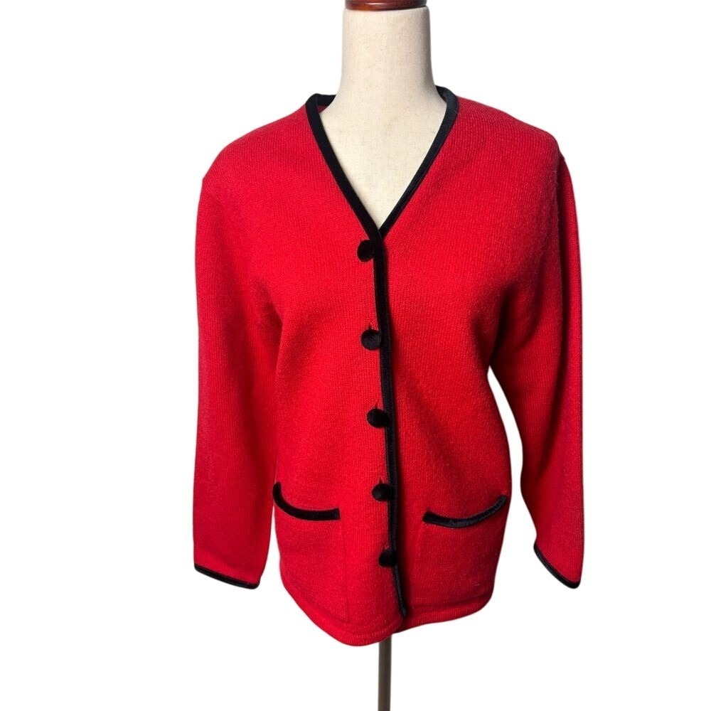 Vintage Pendleton Blazer Women's Petite Size Large Red Wool Black Velvet